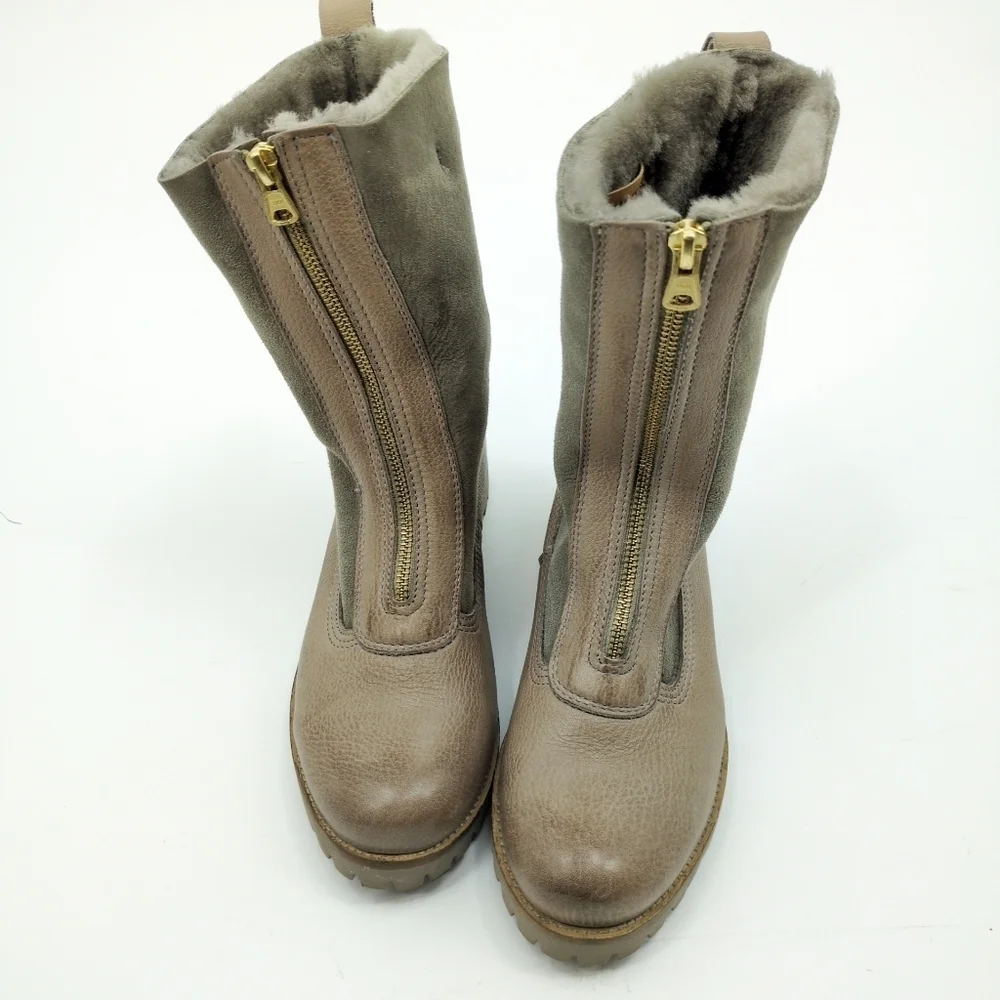 Blackstone QL-53 Iceland Boots Lug Sole Leather Shearling‎ Lined 39/9 Brown Grey